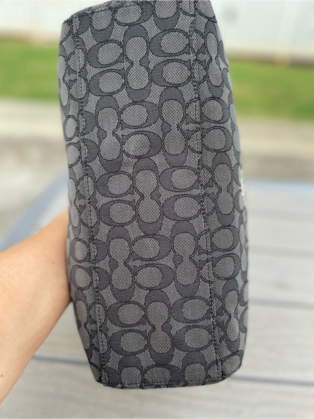 Coach Gray Signature Canvas Hobo Bag with Black Strap - Picture 2 of 6